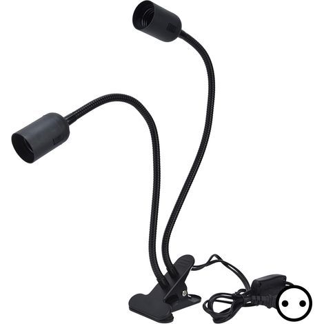 E27/E26 Table Lamp Holder, Black, Double Head, 360 Degree Adjustable, Durable Material, Clip, 100-240V EU Plug (1/5)