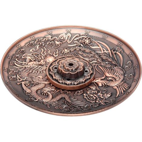 1 Support bâton d'encens, alliage de zinc, design dragon et phénix, attrape-cendres, pour méditation, yoga, maison (1/5)