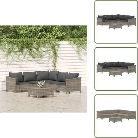 Salon de jardin 6 pcs avec coussins Gris Résine tressée - Salon De Jardin - Mobilier De Jardin - Meubles De Jardin - Set De Salon Extérieur - Ensemble Salon Extérieur
