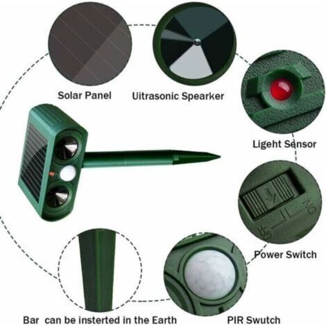 Répulsif Chat Ultrason Solaire Repulsif Chat Exterieur Sensibilité et Fréquence Réglable Ultrason Chat pour Repousser Animaux Nuisibles Protecteur de Jardin..DEBUNS