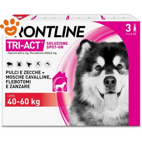 Frontline Dog Tri-Act (40-60Kg) - Confezione 3 Pipette - Antiparassitari CANE