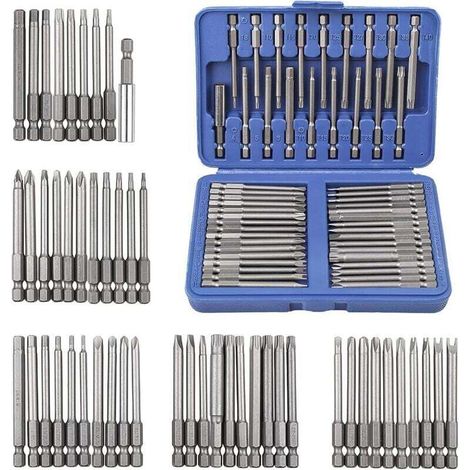 Ulisem Jeu d'embouts de tournevis 50 pièces avec boîte de rangement en plastique, jeu de tournevis à tête plate à six pans creux