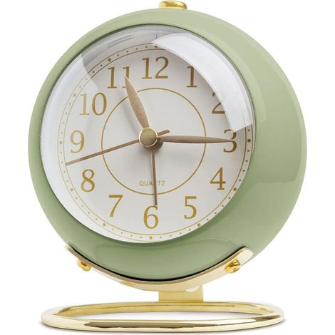 Elektronische Kinderuhr im europäischen Stil aus Metall mit Quarzwerk – geräuschlos, rund, raffiniertes Design – hellgrün – für Wohnzimmer oder Schlafzimmer (1/4)