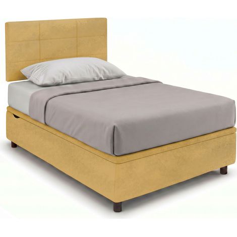 Letto 1 Piazza e Mezza Contenitore Imbottito 120x190 cm Microfibra Ocra Boxmax Testata Square (1/5)