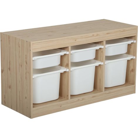 sweeek - Kinder-Aufbewahrungsmöbel Holzdekor mit 6 Aufbewahrungsbehältern