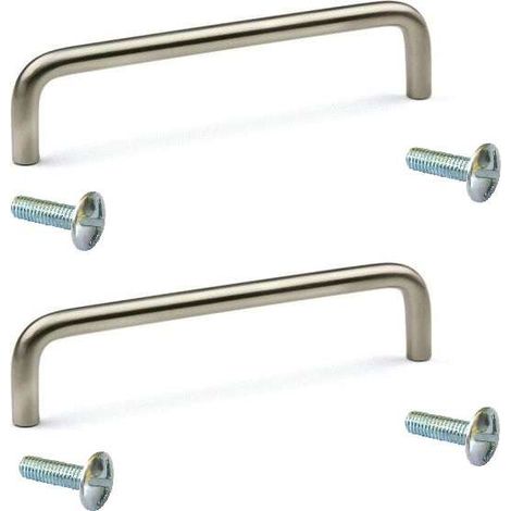 2x Poignée de meuble acier finition nickel brossé entraxe 96mm longueur 104mm hauteur 30mm Placard Porte Cuisine Armoire Tiroir Buffet