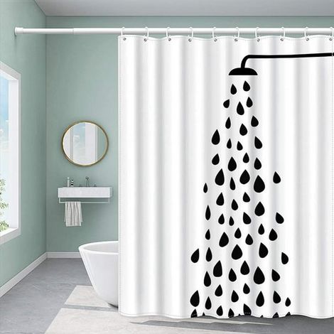 Rideau de douche en tissu 180x180 cm, résistant à la moisissure et imperméable, avec crochets, pour salle de bain (1/4)