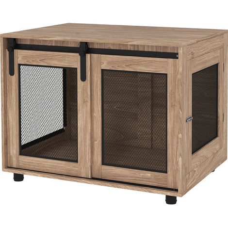 Dog Crate Furniture Sliding Door for Medium Dogs, Brown (1/5)