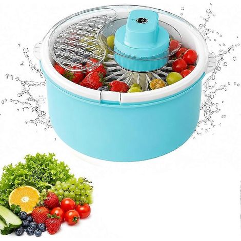 Déshydrateur à salade et lave-légumes : Machine à laver les fruits et légumes électrique, solution de lavage et de séchage des fruits et légumes en une seule touche, idéale pour la préparation des rep (1/5)