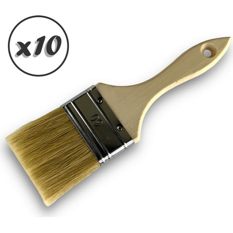 Lot de 10 pinceaux queue de morue  Soie blanche  Largeur 60 mm  Epaisseur double tous types de travaux et laques  Peinture huile acrylique colle lasure teinture apprêt résine  Kibros 32260x10