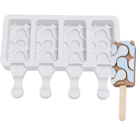 Moule à Glace Silicone, 4 Emplacements pour Popsicles Maison, Créateur de Desserts Glacés DIY (1/5)