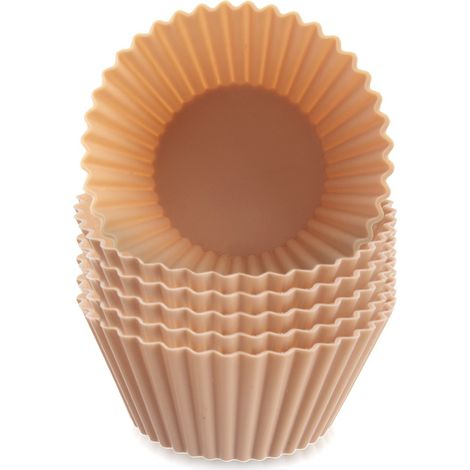 Moules à muffins individuels - Ø 6,5 cm - Longue durabilité - Silicone - Lot de 6 caissettes beige réutilisables (1/5)