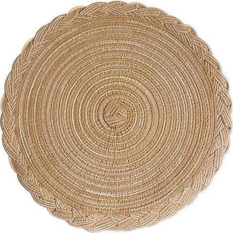 Lntyq Lot de 6 Sets Table Dessous Tapis, Tapis tissé résistant à la Chaleur,Polyester,Lavable antidérapant Rond Table Pad Euro tissé à la Main (Khaki, 18cm) (1/5)