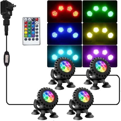 Faro LED sommergibile RGB, faretto 4 in 1 con telecomando, impermeabile IP68, multicolore, per acquari, giardini, cortili, piscine, fontane, ecc. (1/3)
