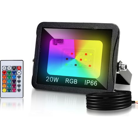 Randaco RGB LED Strahler mit Fernbedienung, 20W RGB LED Flutlicht, 16 Farben & 4 Modi, IP66 LED Außenstrahler für Garten & Terrasse