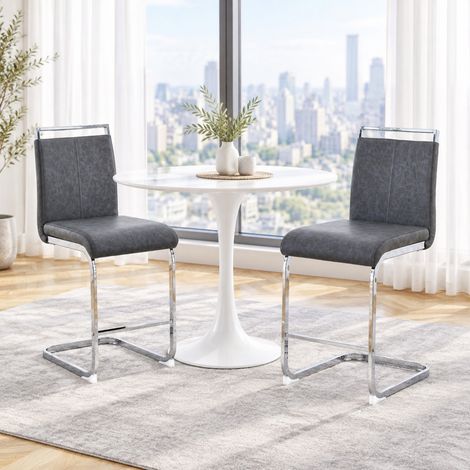 Set di 2 sgabelli da bar con schienale in PU grigio scuro e struttura in metallo argento DESVIAE (1/5)
