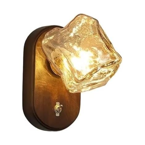Lampe de chevet murale vintage en bois de noyer, lampe en verre, style moderne (1/3)