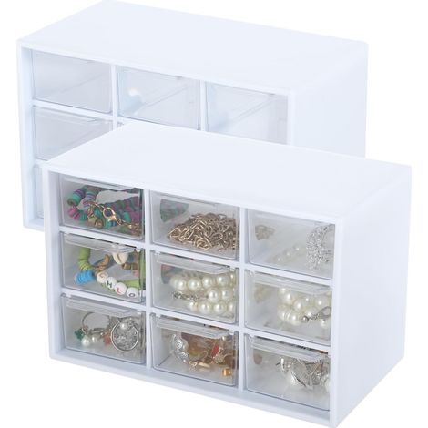 2 Schubladen-Aufbewahrungsboxen – Schubladenboxen, 18 × 11,8 × 10 cm, 9 transparente Aufbewahrungsboxen, perfekt zur Aufbewahrung von Küchenzubehör, Bürozubehör
