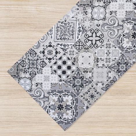 Tappeto passatoia fantasia  Maiolica nera antiscivolo lavabile varie misure Mattonelle Grigio - 50x500 cm (1/4)