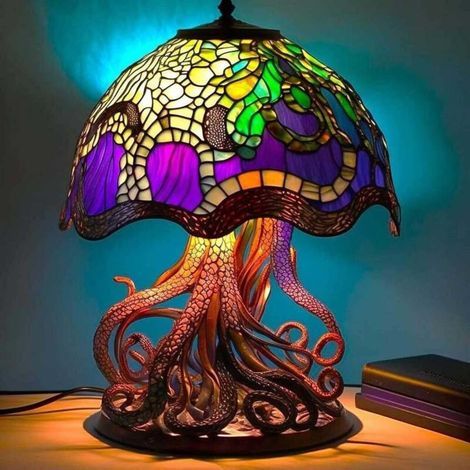 Colorful octopus mushroom lamp in resin, decorative night light for home, bedroom, Christmas party, birthday gift, nautical style