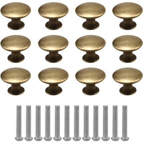 Set mit 12 antiken Möbelknöpfen aus Messing, Schubladenknöpfe aus bronzefarbener Zinklegierung, runde Griffe für Schränke, Kommoden und Küche, schicker und eleganter Stil (1/5)
