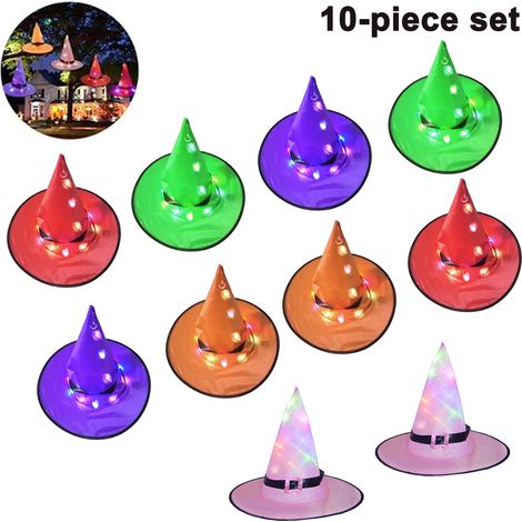 Chapeau Sorciere Lumineux - Decoration Halloween Exterieur IP65 - Alimentation Piles - 5 Couleurs - Lot de 1 (1/5)