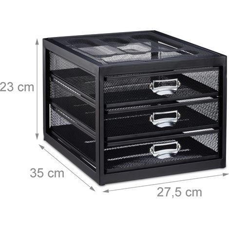 Moderno schedario organizzatore da scrivania 23 x 27,5 x 35 cm con 3 scomparti in acciaio nero 130005480