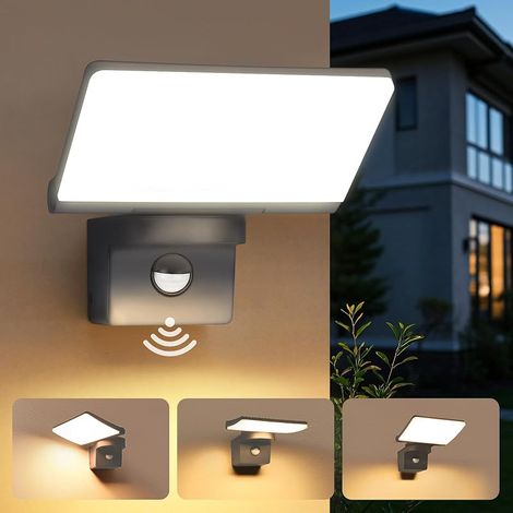 14W Lampe d'extérieur avec détecteur de mouvement Anthracite, IP65 Applique Murale Extérieur/Intérieur, 3000K Lampe d'extérieur avec Panneau LED Orientable, Applique Murale pour Terrasse (1/5)