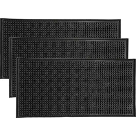 Set of 3 non-slip rubber bar service mats, drying mats for glasses, countertops, coffee, whiskey, cocktails, for kitchen, bar, restaurant, black (30 x 15 cm) (1/4)
