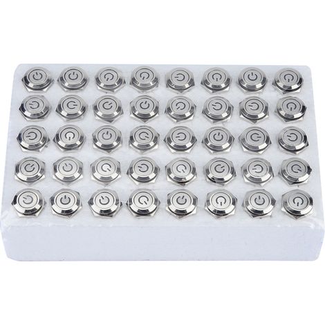 40 Boutons Poussoirs Métal Plat 16mm Auto-verrouillables 24V LED Bleu 5 Broches (1/5)