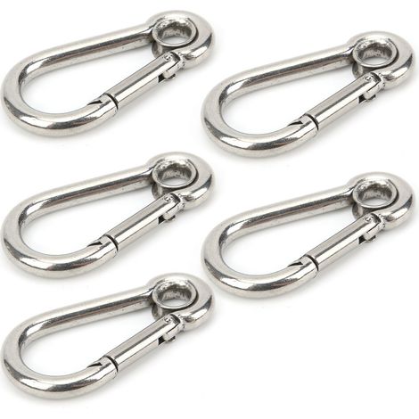 Federbelasteter Karabiner aus Edelstahl, 10er-Packung, Sicherheitshaken für Camping, Klettern und zum Sichern, M5 (1/5)