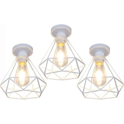 U-Do 3Pcs Plafonnier Cage forme Diamant en Fer Blanc design Vintage E27 40W (1/4)
