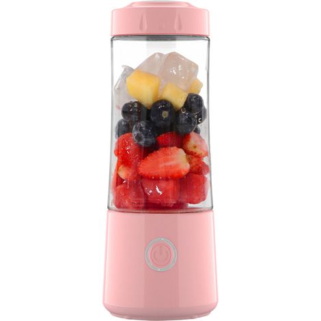 (Rose) Extracteur de jus électrique, design à 6 lames, rechargeable, convient aux fruits et à la glace. (1/3)
