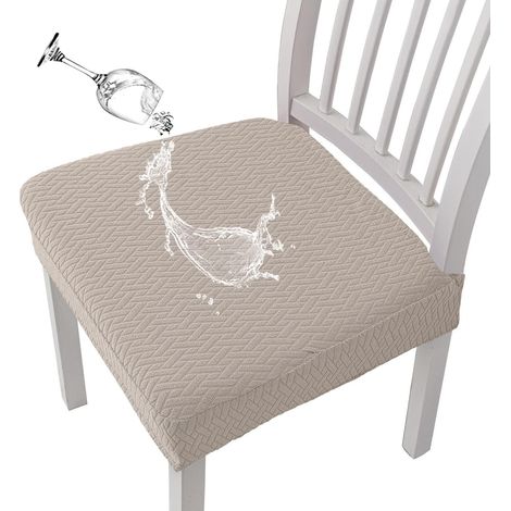 Housses de siège de chaise imperméables jacquard diamant, lot de 4, kaki (1/5)