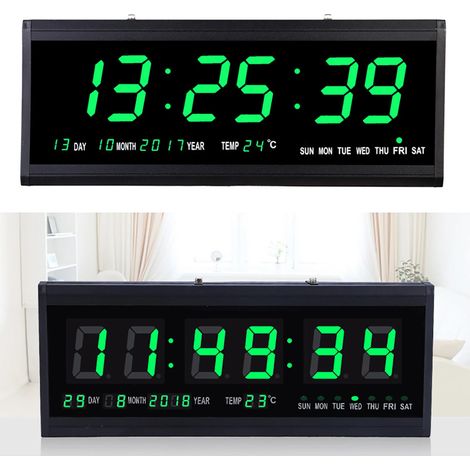 LED Digital Wanduhr Seniorenuhr Wohnzimmer Büro mit Datum & Temperatu （Grün） (1/5)