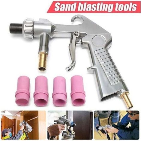 Pistolet de sablage Pneumatique Sableuse Décapage + 4x Céramique Buse 4/5/6/7mm (1/4)