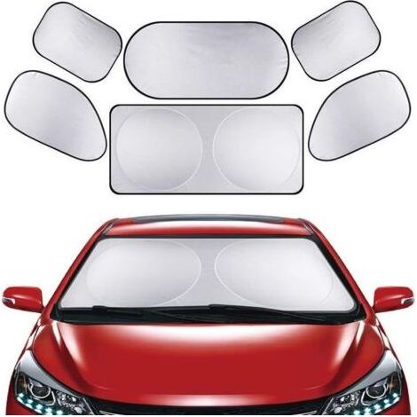PA Windschutzscheiben-Sonnenschutzabdeckung 6-teilig Auto-Sonnenschutz blockiert UV-Strahlen Schutz Front- oder Heck-Sonnenreflektor für Sonne UV Anti-Schnee Frost für SUV Die meisten Fahrzeuge (1/4)
