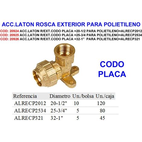 acc.laton r-ext.codo placa 20-1-2 para polietileno alrecp2012