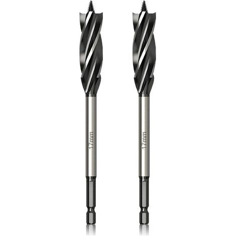 Ulisem Professional Wood Drill Bit Set 17mm x 165mm x 2 Pcs Auger Bit with Self-Feeding Pilot Tip, 1/4 Inch Hex Shank Drill Bit for Woodworking (1/4)
