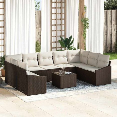 Gartensofa-set mit Speicher Braun und Creme Poly-Rattan (1/5)