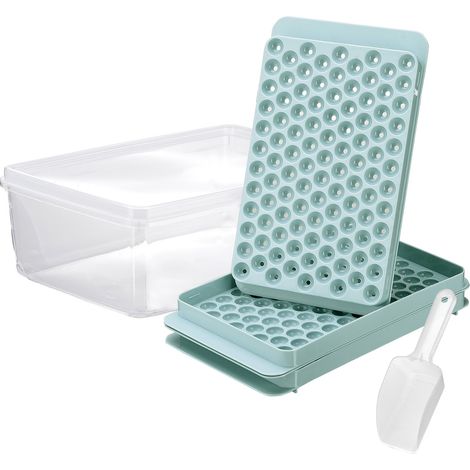 Bac à glaçons ronds 104 alvéoles, bleu, 2 couches avec pelle et boîte, moule en silicone (1/5)