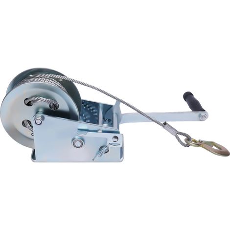 Cabrestante manual con manivela, capacidad de tracción de 1500 kg, cable de acero de 15 metros, relaciones de transmisión de 4:1 y 8:1, dimensiones de 30 x 15 x 10 cm, peso de 4,5 kg. (1/5)