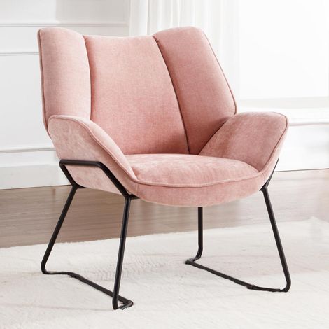 Loungesessel Rosa Chenille mit Metallbeinen, gepolsterter Ohrensessel für Wohnzimmer (1/5)