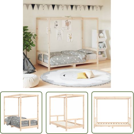 The Living Store Kinderbett 80x160 cm Massivholz Kiefer - Holz Kinderbett - Kiefernholz Kinderbett - Himmelbett - Kinderzimmer Dekoration - Jugendzimmer Möbel (1/5)