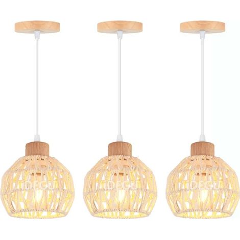 3pcs Suspension Luminaire Industriel Vintage 15cm Lustre Abat-jour en Rotin Blanc E27 Luminaire Rétro pour Salon Chambre (1/5)