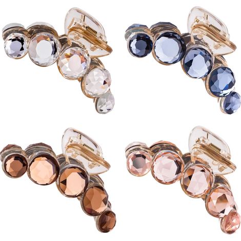 Lot de 4 pinces à cheveux en plastique transparent doré, bleu et marron, ornées de cristaux et de paillettes, en forme de pieuvre. Idéales pour les chignons et les coiffures torsadées. Parfaites pour (1/5)