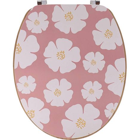 Sedile wc in mdf da 18 pollici, coperchio di design stampato, seduta effetto bambù, fissaggi in acciaio inossidabile - flower power - Tendance (1/5)