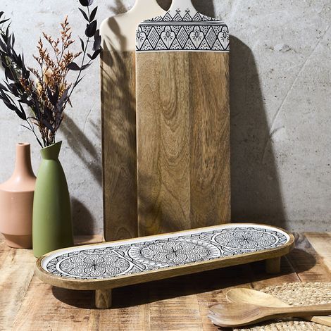Plateau - Home Deco Factory - Dune - Bois - Oriental - Marron Et Noir