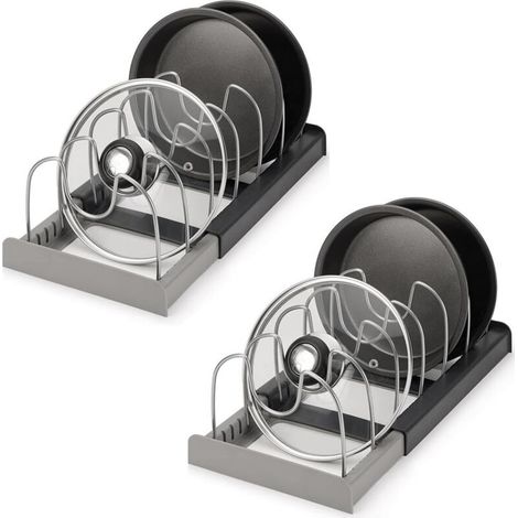 Ensemble de 2 supports réglables pour couvercles de casseroles, organisateur de couvercles de cuisine, extensible, parfait pour les casseroles, poêles et couvercles (1/4)