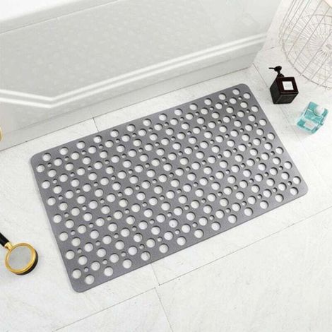 Tapis de bain antidérapant, anti-moisissure, en TPE, tapis de douche antidérapant, antibactérien avec ventouses et trou de drainage, pour la sécurité de tout le monde, gris 43 x 75 cm. (1/4)